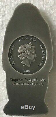 COOK ISLANDS $20 2018 EMPEROR PENGUIN Shaped Silver Coin OGP
