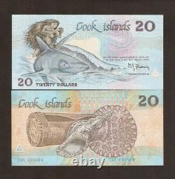COOK ISLANDS 20 DOLLARS P5b 1987 SHARK SHELL TURTLE UNC DRUM PACIFIC MONEY NOTE