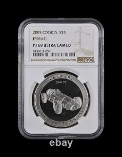 COOK ISLANDS. 2005, 5 Dollars, Silver NGC PF69 Top Pop? Ferrari 500 F2 JA2