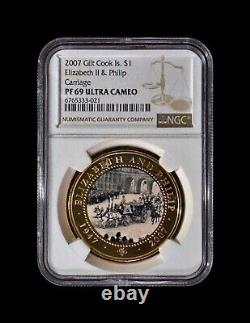 COOK ISLANDS. 2007, Dollar NGC PF69 Top Pop? EIIR Philip, Carriage