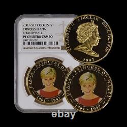 COOK ISLANDS. 2007, Dollar NGC PF69 Top Pop? Princess Diana, Red Cross