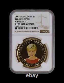 COOK ISLANDS. 2007, Dollar NGC PF69 Top Pop? Princess Diana, Red Cross