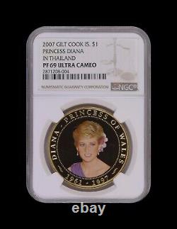 COOK ISLANDS. 2007, Dollar NGC PF69 Top Pop? Princess Diana, Thailand