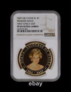 COOK ISLANDS. 2007, Dollar NGC PF69 Top Pop? Princess Diana, West Africa