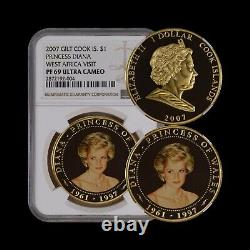 COOK ISLANDS. 2007, Dollar NGC PF69 Top Pop? Princess Diana, West Africa