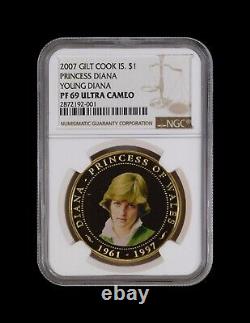 COOK ISLANDS. 2007, Dollar NGC PF69 Top Pop? Princess Diana, Young Lady Di