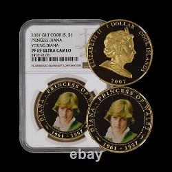 COOK ISLANDS. 2007, Dollar NGC PF69 Top Pop? Princess Diana, Young Lady Di