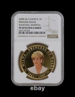 COOK ISLANDS. 2008, Dollar NGC PF69 Top Pop? Princess Diana, Hospital
