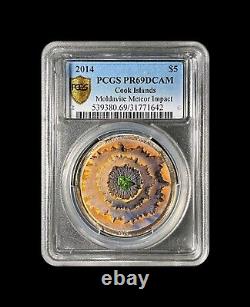 COOK ISLANDS. 2014, 5 Dollars, Silver PCGS PR69 Moldavite Meteor RARE