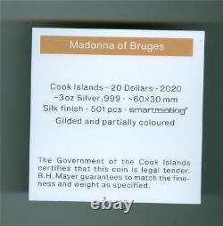 COOK ISLANDS 2020 $20 Madonna of Bruges Gilt SILVER PCGS MS-69