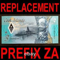 COOK ISLANDS 3 Dollars 2021 UNC NEW POLYMER REPLACEMENT BANKNOTE WITH PREFIX ZA