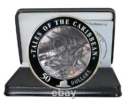 COOK ISLANDS $50 2008 5oz. Silver Mother of Pearl Tales of the Caribbean Mtg. 500