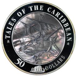 COOK ISLANDS $50 2008 5oz. Silver Mother of Pearl Tales of the Caribbean Mtg. 500