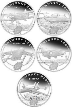 COOK ISLANDS Inseln 2008 set of 5 coins ANTONOV AIRCRAFT 5 x 1oz Ag UNC Box CoA