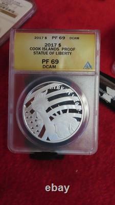 Cook Islands 1 Dollar 2017 Statue of Liberty 1/2 Oz. 999 Silver ANACS PF69