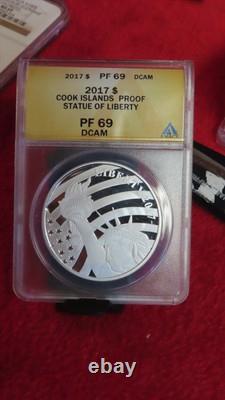 Cook Islands 1 Dollar 2017 Statue of Liberty 1/2 Oz. 999 Silver ANACS PF69