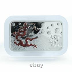 Cook Islands 1$ Year of the Dragon (Red) 1oz Silver Rectangle Coin 2012