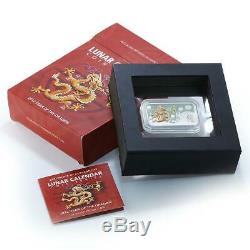 Cook Islands $1 Year of the Dragon Yellow 2012 Rectangular 1oz Silver Coin Proof