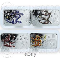 Cook Islands 1 dollar Year of The Dragon Set of 4 Silver Rectangle Coins 2012