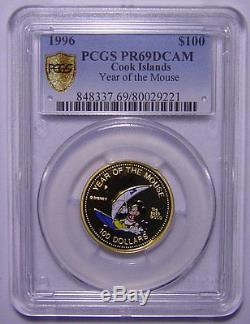 Cook Islands 100 Dollars 1996 Gold PCGS PR69DCAM Mickey Mouse