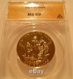Cook Islands 1978 Gold $200 ANACS MS-69 Captain James Cook with Crew