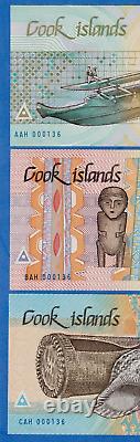 Cook Islands 1987 Matching Low Serial Set $3, $10, $20 P3a-5a, UNC Banknotes Shark