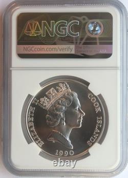 Cook Islands 1990 Silver $50. Endangered Wildlife. Buffalo. Ngc-pf70 Matte