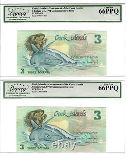 Cook Islands 2 Consecutive 1992 $3 Notes & 2 Consecutive 2021 Replacements 66PPQ