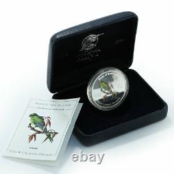 Cook Islands 2$ Kakariki Birds of New Zealand coloured proof silver coin 2005