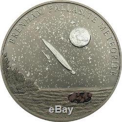 Cook Islands 2007 5$ BRENHAM PALLASITE Proof Silver Coin Real Meteorite Insert