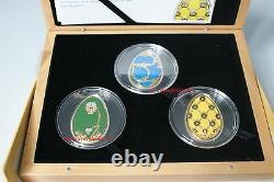 Cook Islands 2010 3x 5$ Imperial Eggs in Cloisonné Egg Silver Proof Coin SET BOX