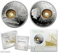 Cook Islands 2012 TITANIC 100th Anniv 2 Oz $10 Proof Silver Coin Glass Insert