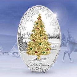 Cook Islands 2013 5$ Christmas Tree Silver Coin with Swarovski and Gold Gilding