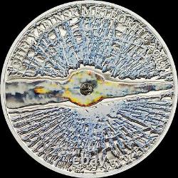 Cook Islands 2013 Chelyabinsk Meteorite Insert Russia Silver Proof Coin COA