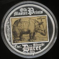 Cook Islands 2013 Rhinoceros Albrecht Durer $5 Silver Proof Old Master Prints