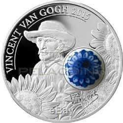 Cook Islands 2015 10$ Royal Delft Sunflowers Van Gogh Porcelain Silver Coin