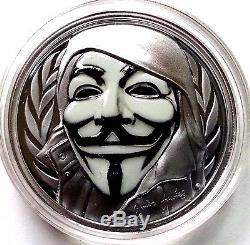 Cook Islands 2016 $5 Anonymous V for Vendetta Guy Fawkes 1oz. 999 Ag 999 Minted