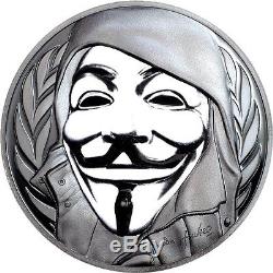 Cook Islands 2016 $5 Anonymous V for Vendetta Guy Fawkes 1oz. 999 Ag 999 Minted