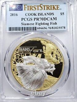 Cook Islands 2016 5$ Shades of Nature Fighting Fish PCGS PR70DCAM 1st Strike