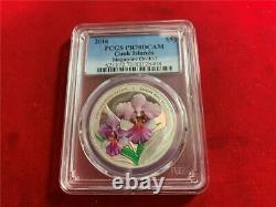Cook Islands 2016 $5 Singapore Orchid 1 Oz. 999 Silver Pcgs Pr-70 Dcam