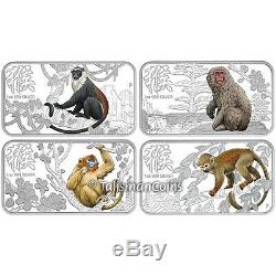 Cook Islands 2016 Year Monkey Lunar 4 Coin Rectangle $1 Rectangular Silver Set