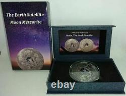 Cook Islands 2017, 20$ MOON Meteorite, 3 oz Pure Silver Earth Satellite US Ship