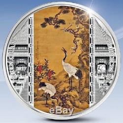 Cook Islands 2017 20$ Masterpieces Of Art Shen Quan Cranes 3 Oz Silver Coin NEW