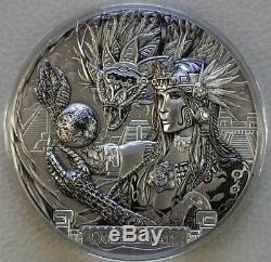 Cook Islands 2017 20$ QUETZALCOATL Aztecs God 3 Oz Antique Silver Coin #333