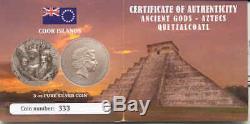 Cook Islands 2017 20$ QUETZALCOATL Aztecs God 3 Oz Antique Silver Coin #333
