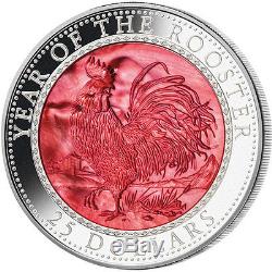 Cook Islands 2017 25$ Lunar 2017 Year Rooster Mother Pearl Proof Silver Coin
