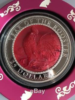Cook Islands 2017 25$ Lunar 2017 Year of Rooster 5oz Mother of Pearl Proof Ag