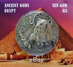 Cook Islands 2018 20$ RA Egypt Sun God 3 Oz Antique Silver Coin