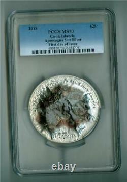 Cook Islands 2018 $25 7 Summits Aconcagua 5 Oz. 999 Silver Pcgs Ms-70 Gem Bu