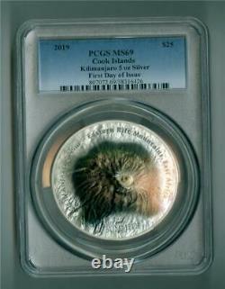 Cook Islands 2019 $25 7 Summits Kilimanjaro 5 Oz. 999 Silver Pcgs Ms-69 Gem Bu